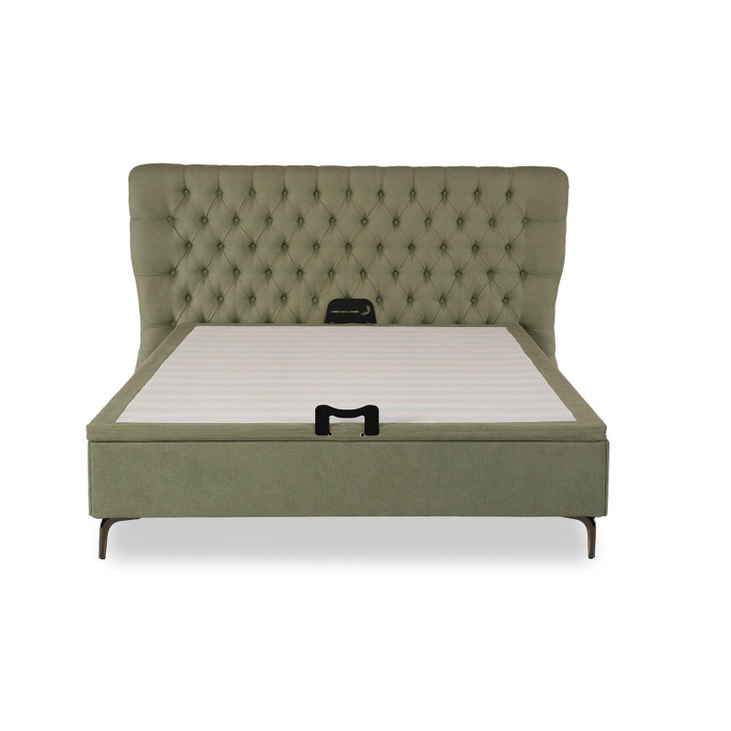 Queen size upholstered platform bed with tufted headboard