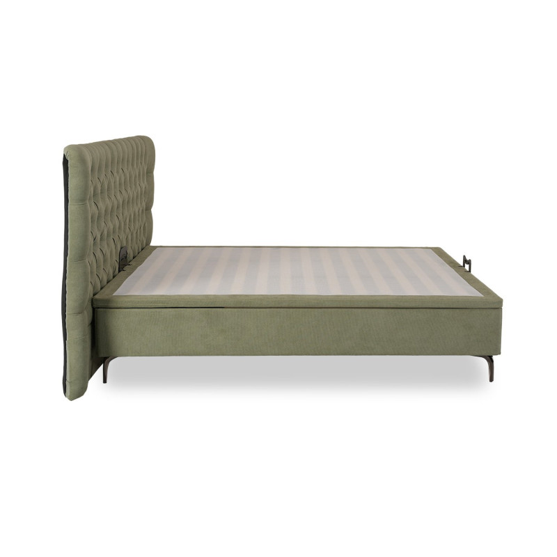 Queen size upholstered platform bed with tufted headboard