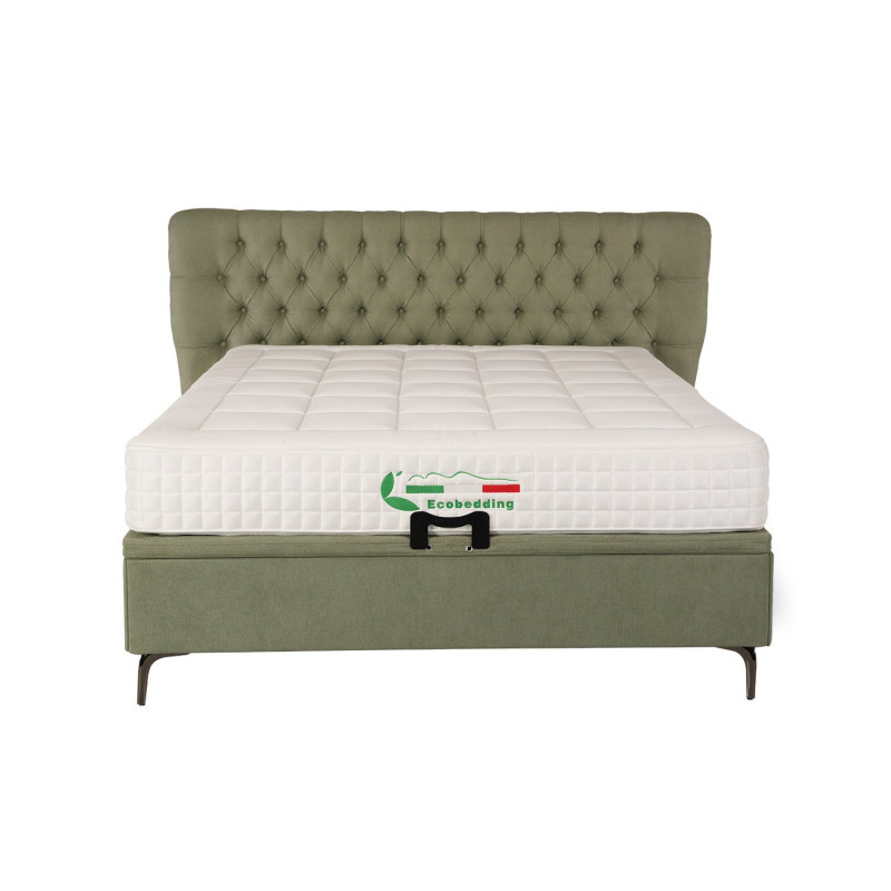 Queen size upholstered platform bed with tufted headboard