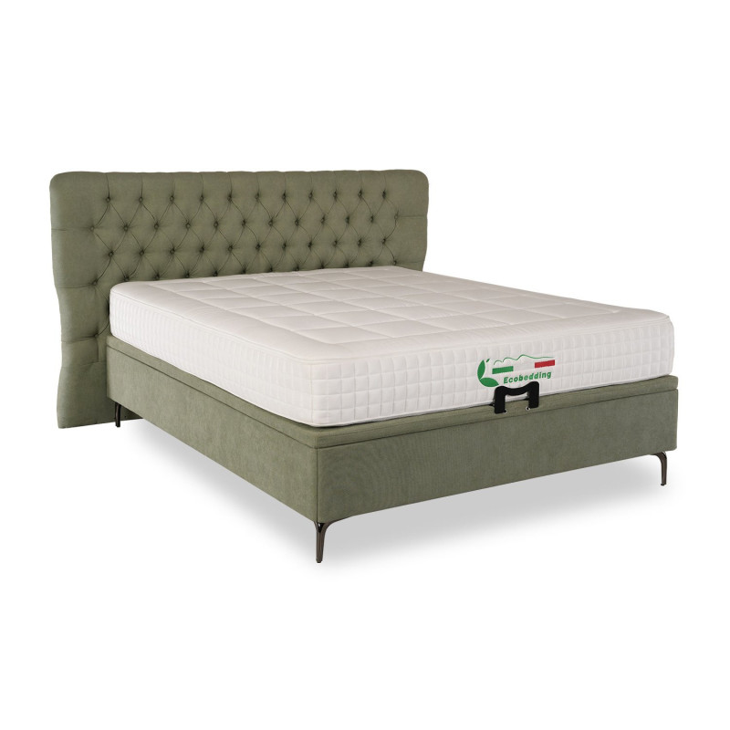 Queen size upholstered platform bed with tufted headboard