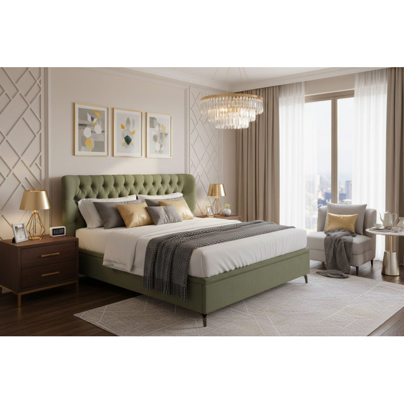 Queen size upholstered platform bed with tufted headboard