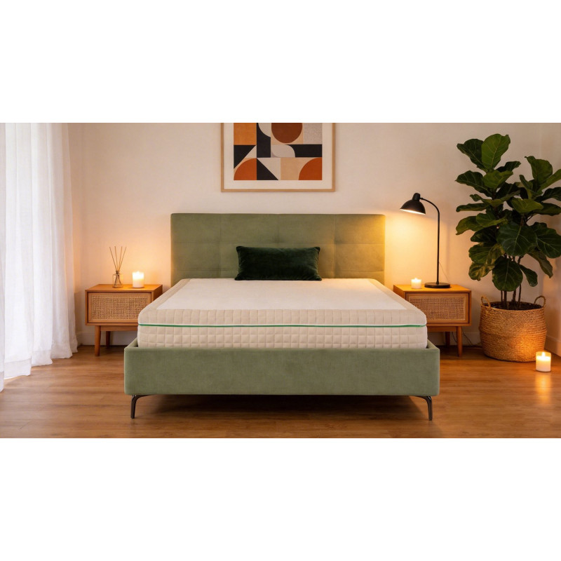 Classic wooden sleigh bed with carved headboard