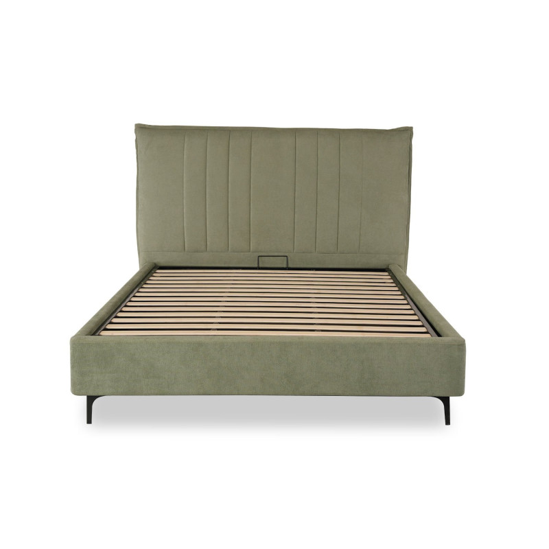 Industrial iron frame queen bed with wooden panels