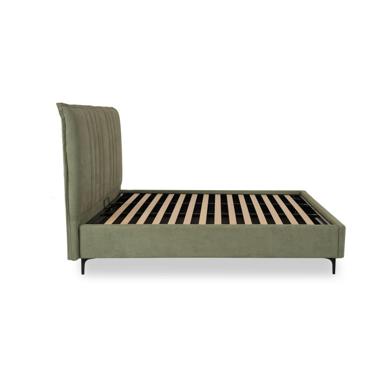 Industrial iron frame queen bed with wooden panels