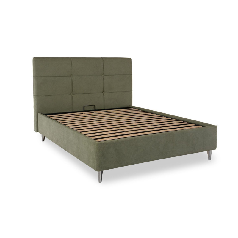Low profile platform bed with walnut finish