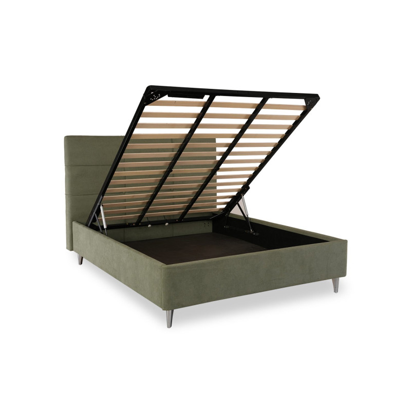 Low profile platform bed with walnut finish