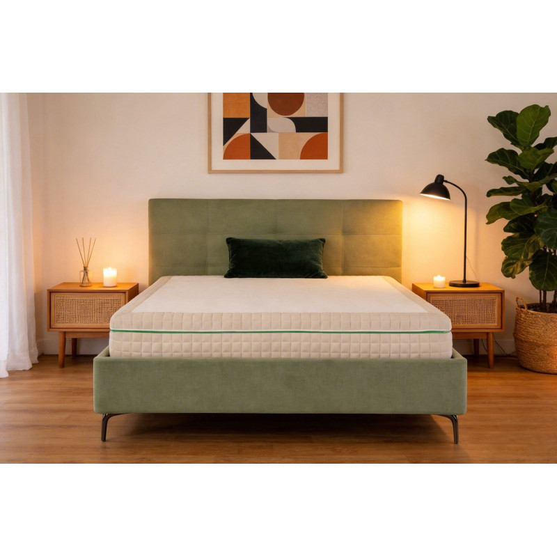 Low profile platform bed with walnut finish