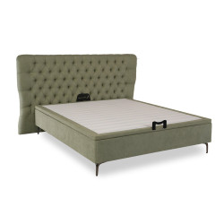 Queen size upholstered platform bed with tufted headboard